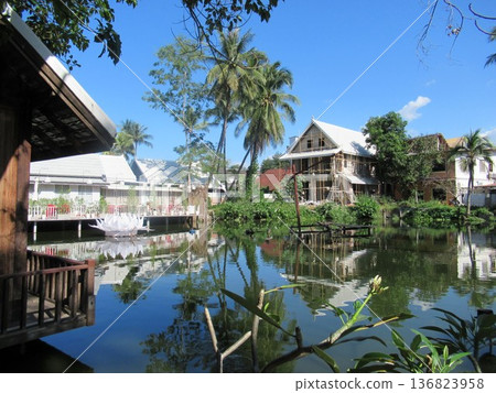 Houses by the pond in Luang Prabang 136823958