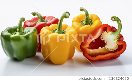Set of colorful bell peppers, paprika vegetable material on white background 136824050
