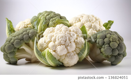 Set of cauliflower, fresh vegetable ingredients on white background 136824051