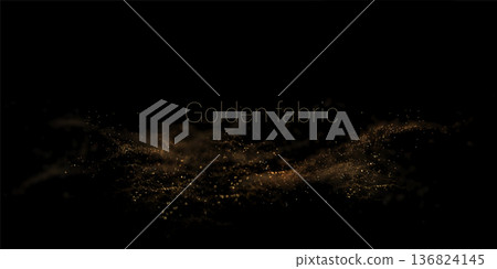 Isolated design element, abstract golden wavy figure made of small mosaic tiles 136824145