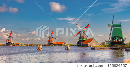 Traditional Wooden Windmill In Dutch Countryside Netherlands Traditional Wooden Windmill In Dutch Countryside Netherlands 136824267