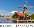 Traditional Wooden Windmill In Dutch Countryside Netherlands 136824279