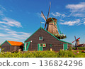 Traditional Wooden Windmill In Dutch Countryside Netherlands 136824296