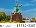 Traditional Wooden Windmill In Dutch Countryside Netherlands 136824305