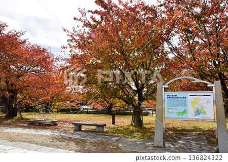 Kuwana City Flood Control Project Information Board and Autumn Scenery at Sannomaru Park Kuwana City Flood Control Project Information Board and Autumn Scenery at Sannomaru Park 136824322