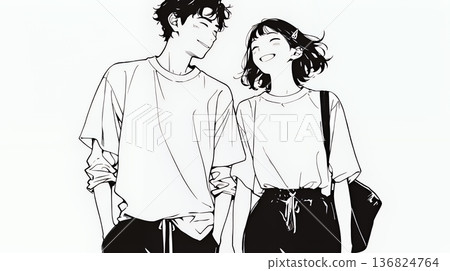 一對年輕夫妻過著充滿希望的生活：展望未來（簡約色彩） 136824764