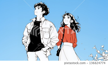 一對年輕夫妻過著充滿希望的生活：展望未來（簡約色彩） 136824774