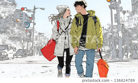 一對年輕夫婦過著充滿希望的生活:展望未來。 一對年輕夫婦過著充滿希望的生活:展望未來。 136824789