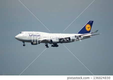 Frankfurt, Germany, July 9, 2017: Boeing 747-400 on Final Approach to Frankfurt Airport Frankfurt, Germany, July 9, 2017: Boeing 747-400 on Final Approach to Frankfurt Airport 136824830