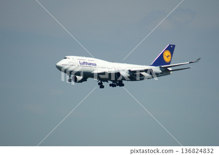 Frankfurt, Germany, July 9, 2017: Boeing 747-400 on Final Approach to Frankfurt Airport 136824832