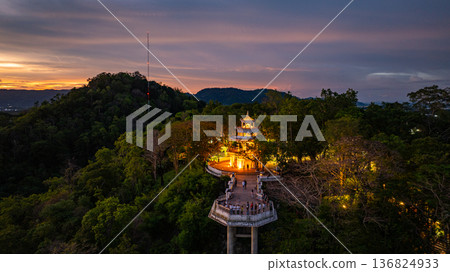 Aerial view of Colorful cloud in sky of sunset over Khao Rang viewpoint Aerial view of Colorful cloud in sky of sunset over Khao Rang viewpoint 136824933