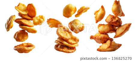 Sopaipillas fried dough or bread, sweet or savory stacked together, isolated on white background. Concept of Mexican street food 136825270