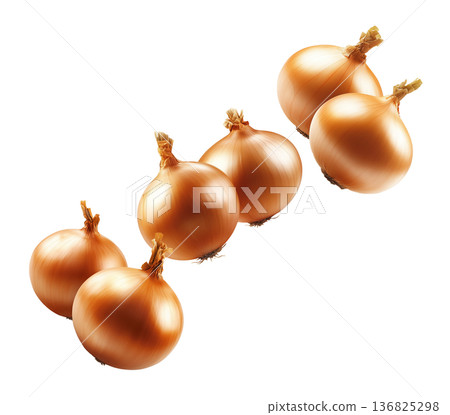 Assorted whole onions of different colors and types isolated on white background, freshness, variety, and natural produce 136825298