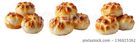 Panipopo sweet rolls baked in coconut milk with golden crust isolated on white background, concept of bakery and food freshness Panipopo sweet rolls baked in coconut milk with golden crust isolated on white background, concept of bakery and food freshness 136825362