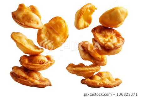 Sopaipillas fried dough or bread, sweet or savory stacked together, isolated on white background. Concept of Mexican street food 136825371