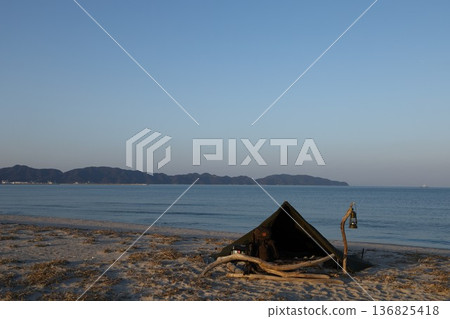 Camping on a beautiful sandy beach 136825418