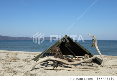 Camping on a beautiful sandy beach 136825419