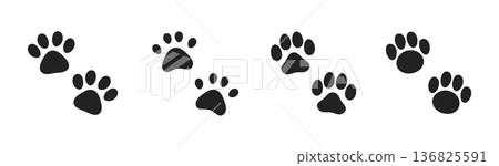 Illustration of cat and dog footprints - Cute paw prints 136825591