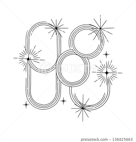 Abstract design featuring interconnected circles and stars in black and white background Abstract design featuring interconnected circles and stars in black and white background 136825663