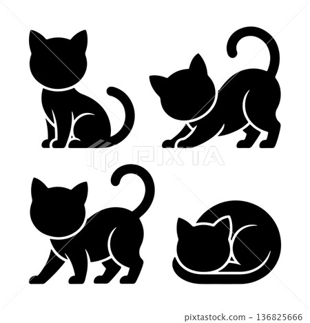 Playful cats in various poses showcasing their charm and agility in a minimalist design 136825666