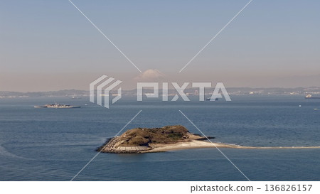 Mount Fuji in the distance from Cape Futtsu, the First Sea Fort in Tokyo Bay 136826157