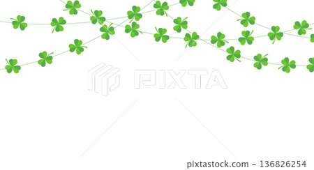 Green clover garland, isolated on a transparent background. Perfect for St. Patrick's Day designs. PNG and Vector illustration Green clover garland, isolated on a transparent background. Perfect for St. Patrick's Day designs. PNG and Vector illustration 136826254