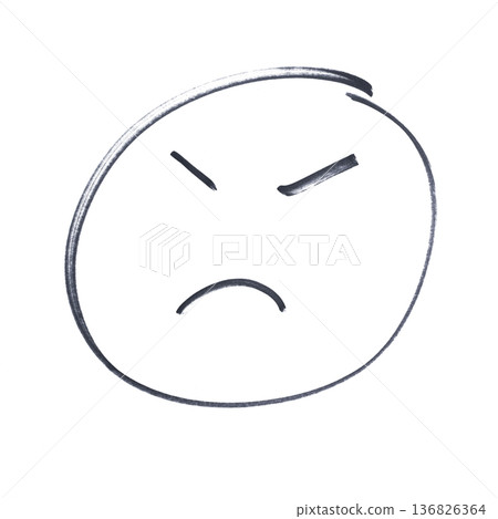 a drawing of a face with an angry expression made with a black marker 136826364