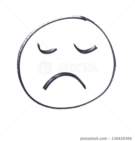 a drawing of a face with a sad expression made with a black marker 136826366