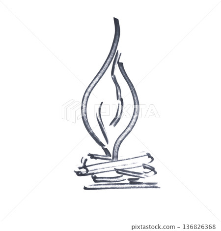 burning wood drawn with a black marker 136826368