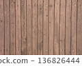 Full-frame view of vertical wooden planks with visible grain, knots and metal nails, 136826444