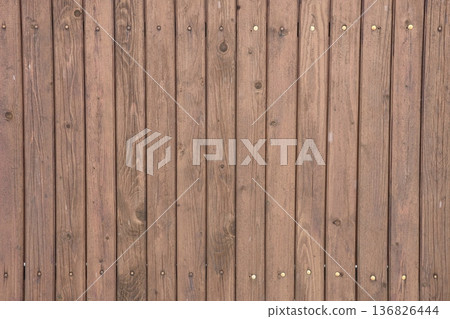 Full-frame view of vertical wooden planks with visible grain, knots and metal nails, Full-frame view of vertical wooden planks with visible grain, knots and metal nails, 136826444