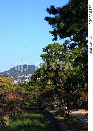 冬季從宿川望去可以看到兜山:兵庫縣西宮市(豎圖) 冬季從宿川望去可以看到兜山:兵庫縣西宮市(豎圖) 136826572