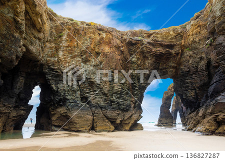 Natural rock arches Cathedrals beach, Playa de las Catedrales at Ribadeo, Galicia, Spain Natural rock arches Cathedrals beach, Playa de las Catedrales at Ribadeo, Galicia, Spain 136827287