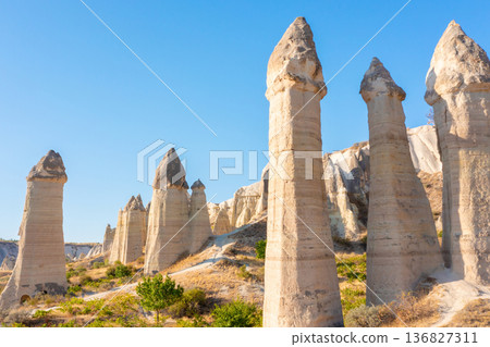 View of Love valley near Goreme village, Cappadocia, Turkey View of Love valley near Goreme village, Cappadocia, Turkey 136827311