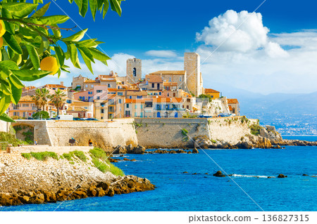 Historic center of Antibes, French Riviera, Provence, France. 136827315