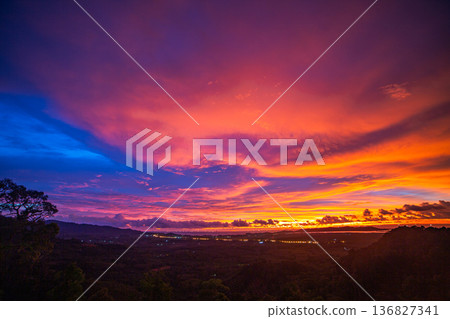 Aerial view of A Symphony of Colors and Morning Mist Aerial view of A Symphony of Colors and Morning Mist 136827341