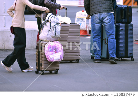 Tokyo cityscape in Japan Inbound tourism continues... Suitcases... In front of JR Shibuya Station, foreign tourist families 136827479