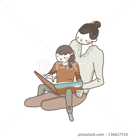 A mother reading a picture book to her child 136827530