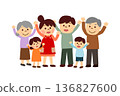 A three-generation family happy and raising their hands 136827600