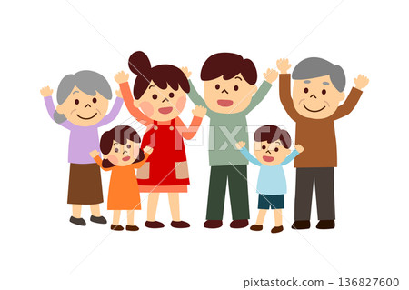 A three-generation family happy and raising their hands 136827600