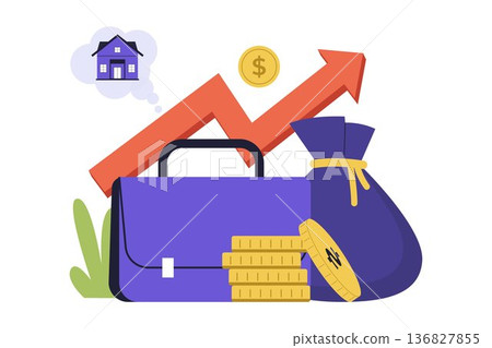 Capital Gain Concept with Rising Growth Arrow and Money Bag Illustration Capital Gain Concept with Rising Growth Arrow and Money Bag Illustration 136827855