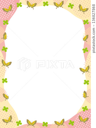 Vertical frame of butterflies, clovers, geometric patterns and waves_ Pink 136827868
