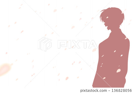 Laughing man silhouette cherry blossom blizzard horizontal Laughing man silhouette cherry blossom blizzard horizontal 136828056