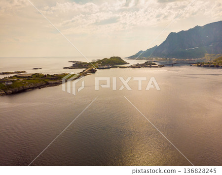 Fjord and mountains landscape. Lofoten islands Norway Fjord and mountains landscape. Lofoten islands Norway 136828245
