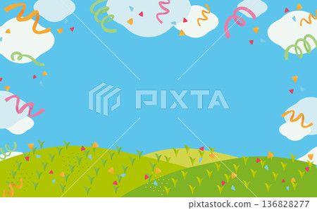 Campaign background of flying ribbons and grassland 136828277