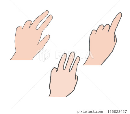 三隻手在智慧型手機或平板電腦上點擊。 136828437