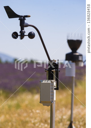 Weather station in lavender field. Weather station in lavender field. 136828458