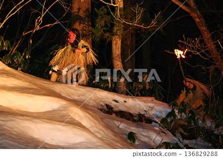 Namahage descending the mountain at the Namahage Sedo Festival in Akita 136829288