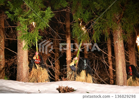 Namahage descending the mountain at the Namahage Sedo Festival in Akita Namahage descending the mountain at the Namahage Sedo Festival in Akita 136829298