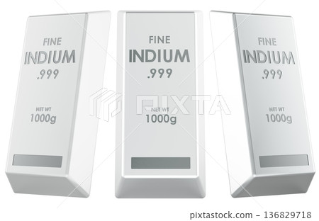 Indium ingots, side and front views. 3D rendering 136829718